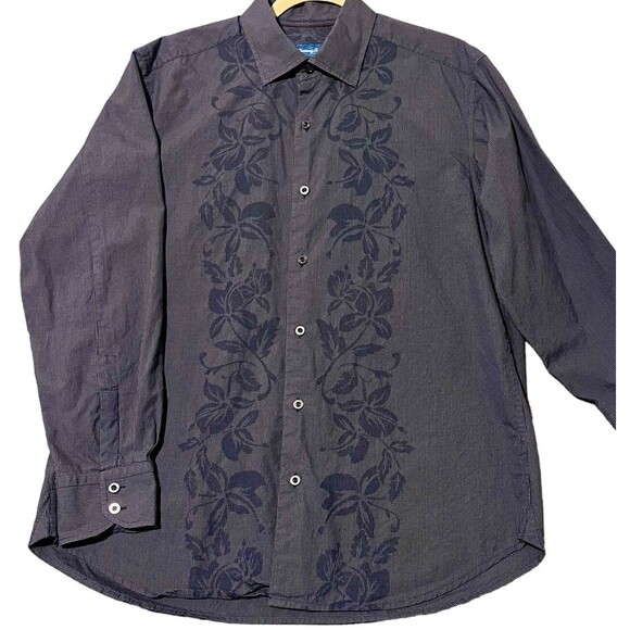 Tommy Bahama Long Sleeve Shirt Men's M Blue Floral Stripe Vacation Cowboy Resort - Picture 10 of 11